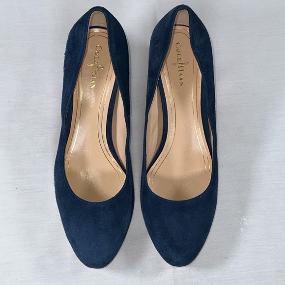 Cole Haan Chelsea Blue Suede Patent Block Heel Pumps Size 7.5 - Picture 11 of 13